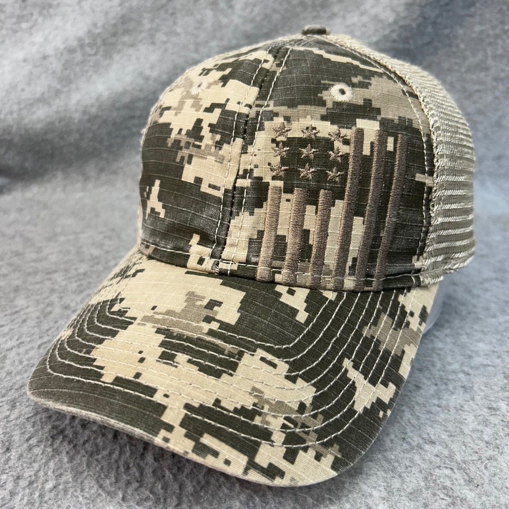 American Flag Mens Camo Unbranded Trucker Hat Digital Camouflage Snapback OSFM